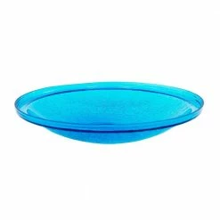 14 in. Dia Teal Blue Reflective Crackle Glass Birdbath Bowl by Achla Designs