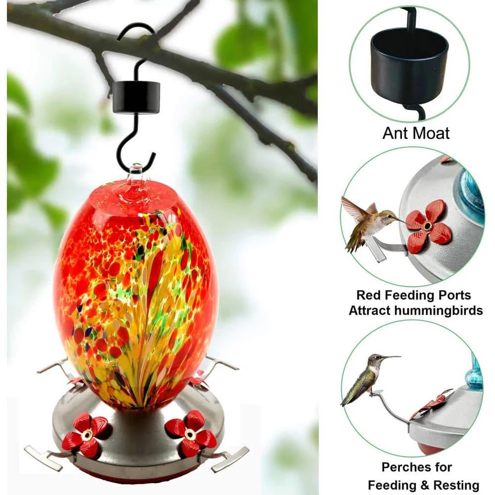 Garden Hummingbird Feeder with Perch - Hand Blown Glass by Afoxsos 5 Garden Hummingbird Feeder with Perch - Hand Blown Glass by Afoxsos - Image 5