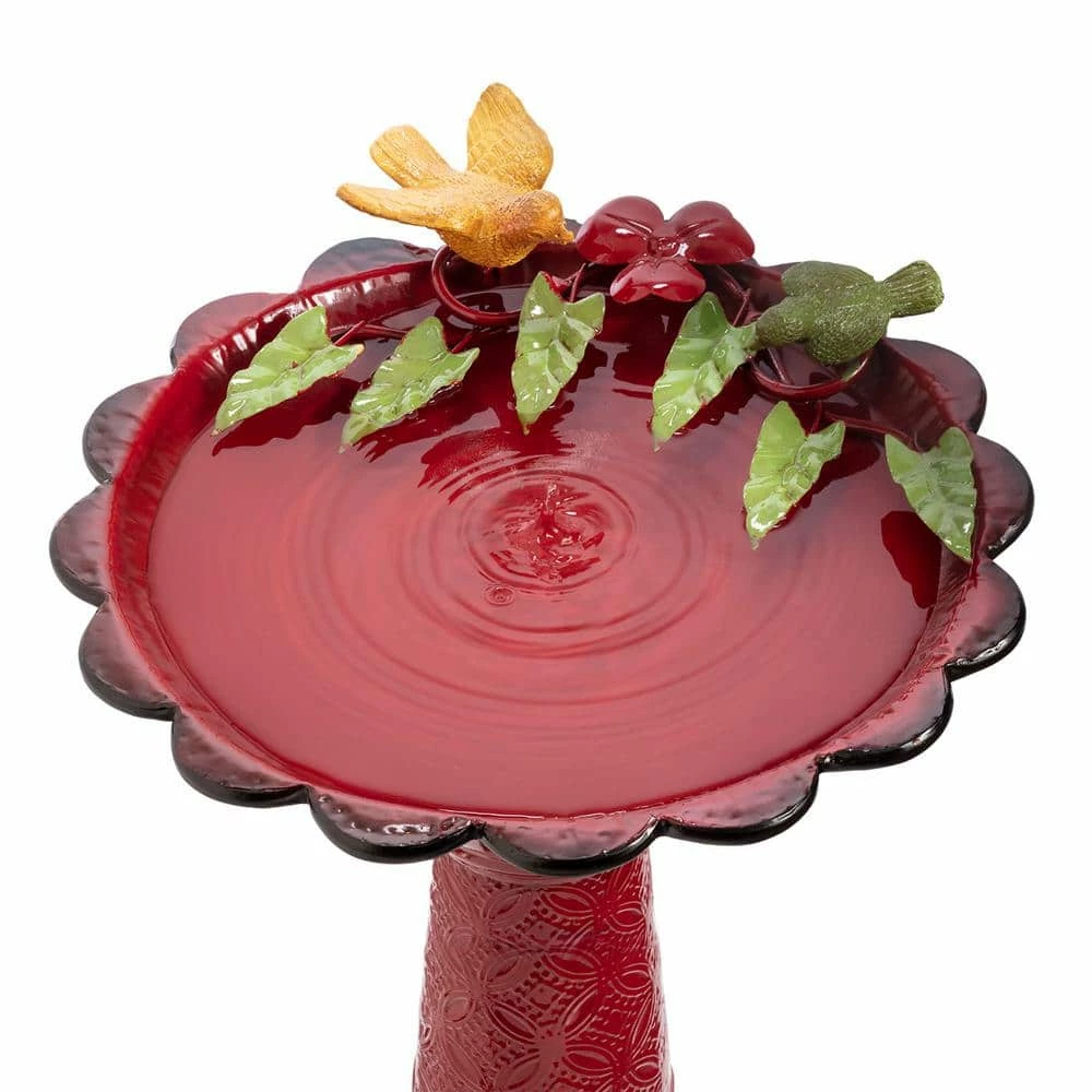 28 in. Tall Outdoor Metal Birdbath with Birds and Leaves Yard Statue Decoration, Red by Alpine Corporation 10 28 in. Tall Outdoor Metal Birdbath with Birds and Leaves Yard Statue Decoration, Red by Alpine Corporation - Image 10