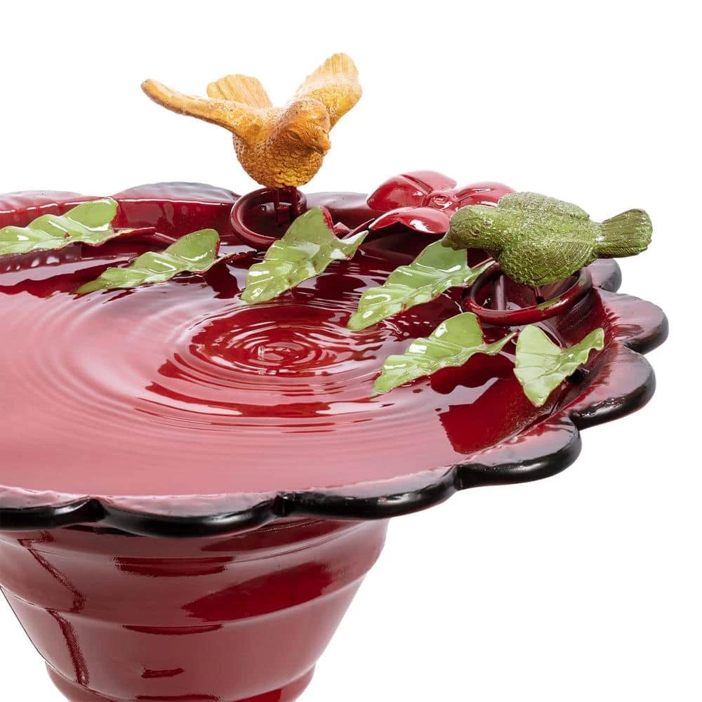 28 in. Tall Outdoor Metal Birdbath with Birds and Leaves Yard Statue Decoration, Red by Alpine Corporation 11 28 in. Tall Outdoor Metal Birdbath with Birds and Leaves Yard Statue Decoration, Red by Alpine Corporation - Image 11