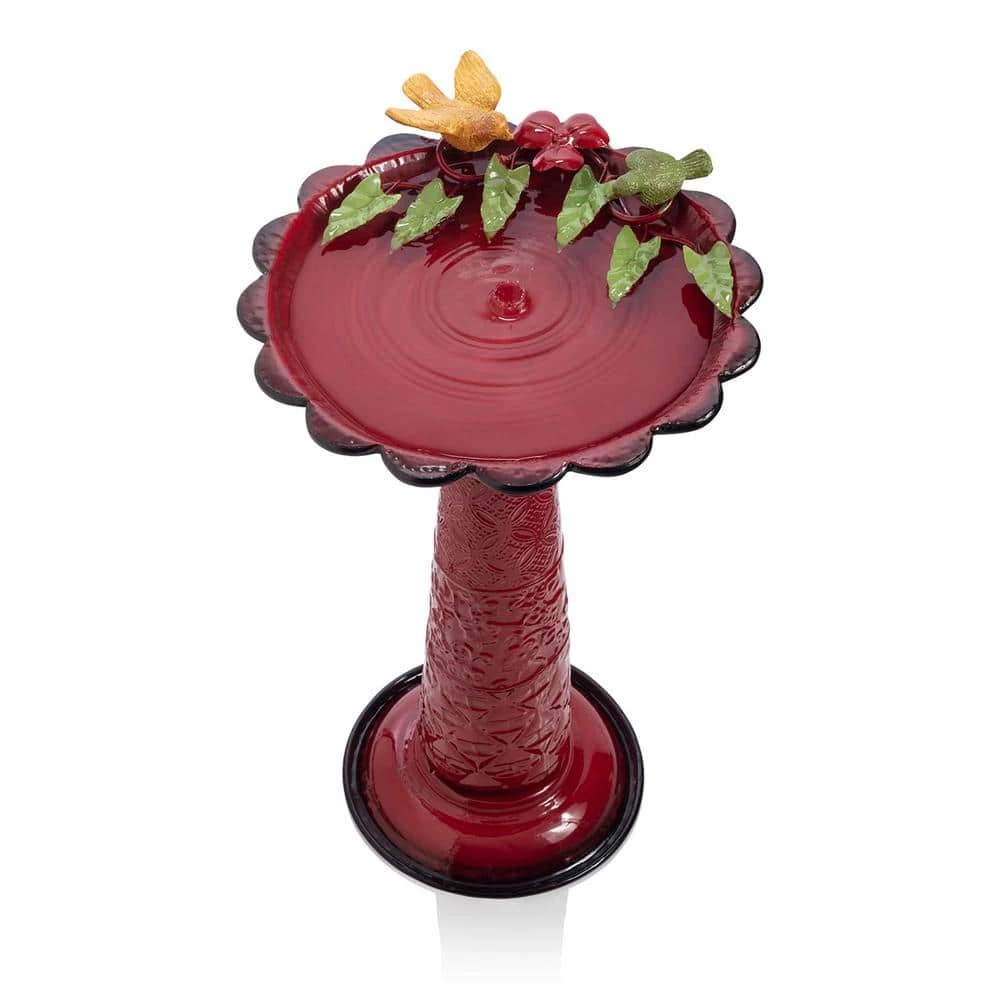 28 in. Tall Outdoor Metal Birdbath with Birds and Leaves Yard Statue Decoration, Red by Alpine Corporation 9 28 in. Tall Outdoor Metal Birdbath with Birds and Leaves Yard Statue Decoration, Red by Alpine Corporation - Image 9