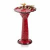 28 in. Tall Outdoor Metal Birdbath with Birds and Leaves Yard Statue Decoration, Red by Alpine Corporation