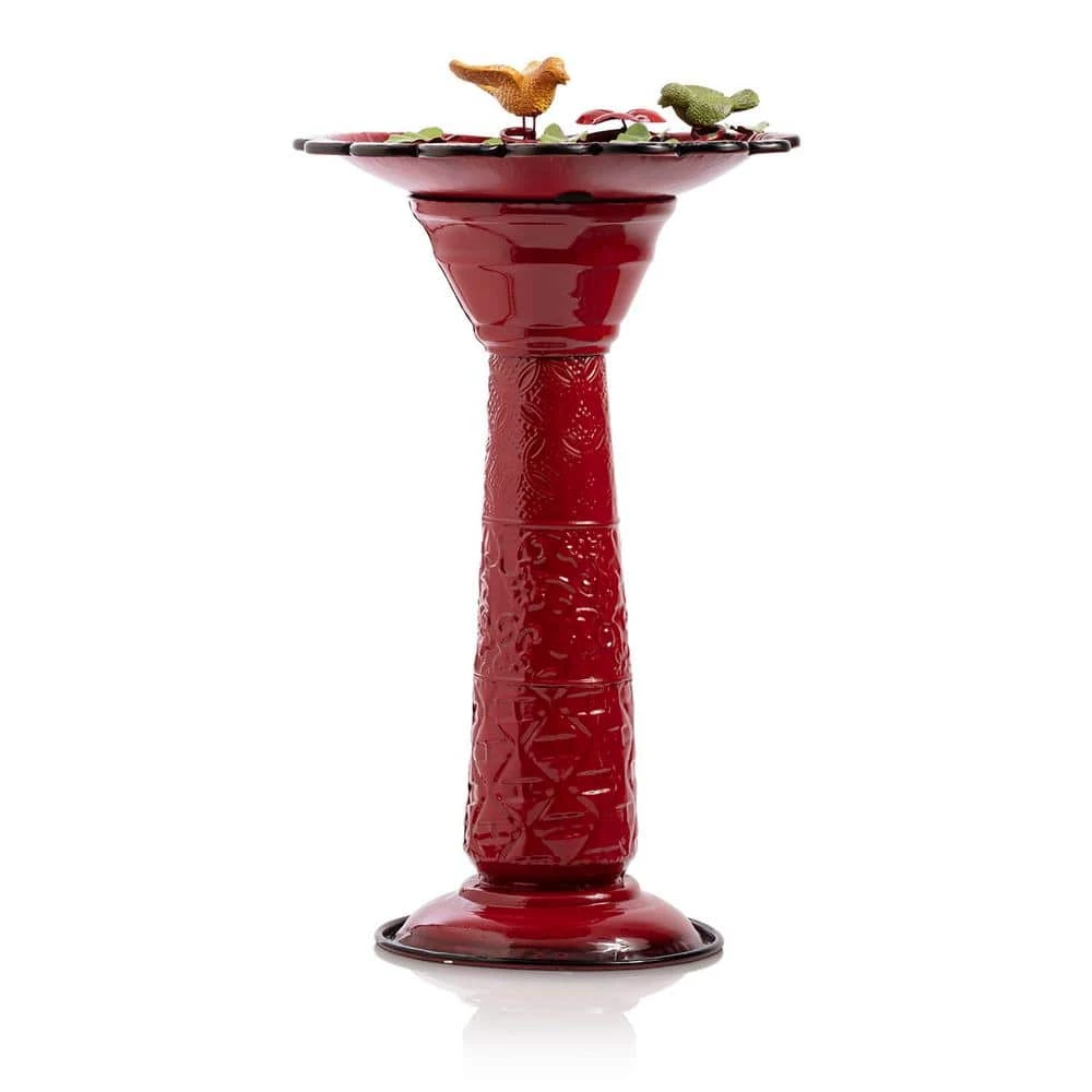 28 in. Tall Outdoor Metal Birdbath with Birds and Leaves Yard Statue Decoration, Red by Alpine Corporation 8 28 in. Tall Outdoor Metal Birdbath with Birds and Leaves Yard Statue Decoration, Red by Alpine Corporation - Image 8