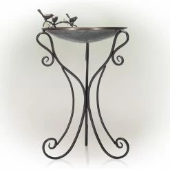 36 in. Tall Outdoor Antique Style Galvanized Metal Birdbath Bowl with Bird Figurines by Alpine Corporation -Cheap Bird & Wildlife Supplies Store alpine corporation bird bath fountains ors684 c3 1000