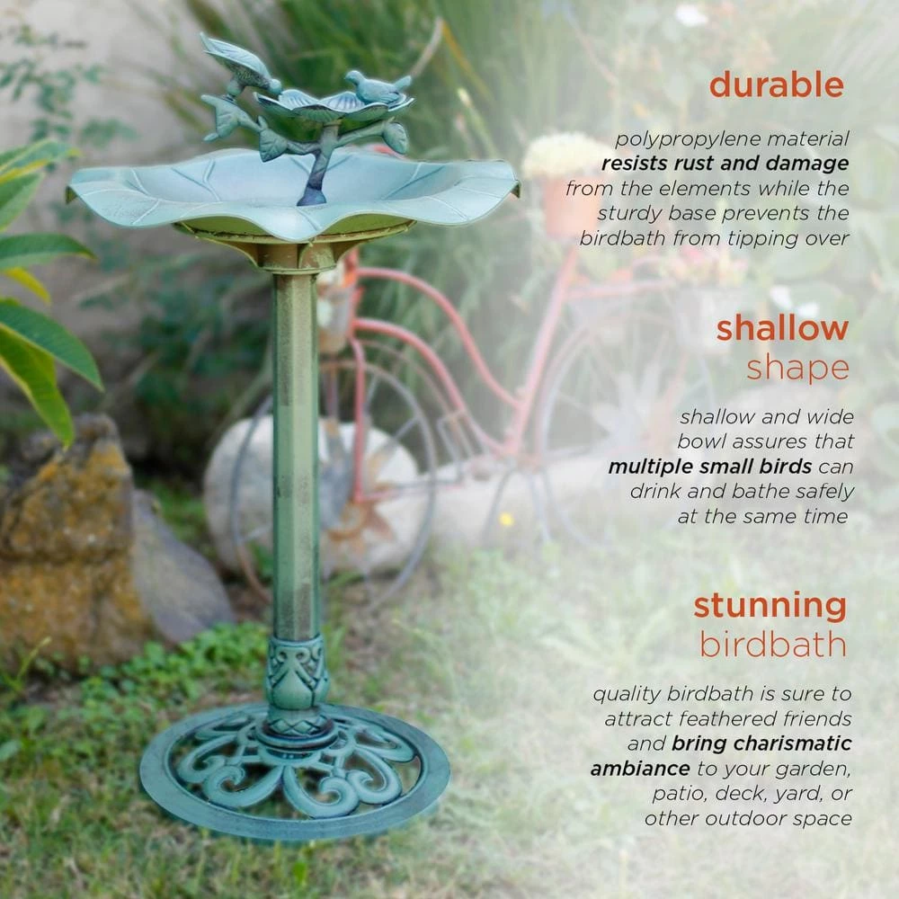 33 in. Tall Outdoor Lotus Birdbath Yard Statue, Green by Alpine Corporation 7 33 in. Tall Outdoor Lotus Birdbath Yard Statue, Green by Alpine Corporation - Image 7
