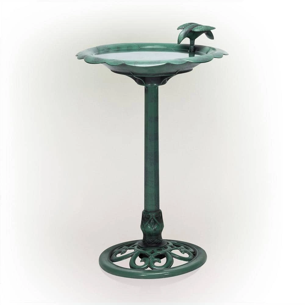 31 in. Tall Outdoor Antique Flower Birdbath with Bird Decoration Yard Statue by Alpine Corporation 1 31 in. Tall Outdoor Antique Flower Birdbath with Bird Decoration Yard Statue by Alpine Corporation