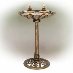 33 in. Tall Outdoor Vintage Birdbath with Bird Figurines Yard Statue by Alpine Corporation