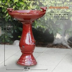 24 in. Tall Outdoor Ceramic Antique Pedestal Birdbath with 2 Bird Figurines, Red by Alpine Corporation -Cheap Bird & Wildlife Supplies Store alpine corporation bird bath fountains tlr102rd 40 1000