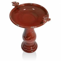 24 in. Tall Outdoor Ceramic Antique Pedestal Birdbath with 2 Bird Figurines, Red by Alpine Corporation -Cheap Bird & Wildlife Supplies Store alpine corporation bird bath fountains tlr102rd c3 1000