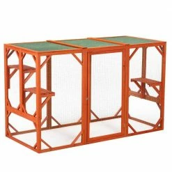 Wooden Cat Cage with Green Asphalt Roof, Galvanized Wire Mesh by Amucolo