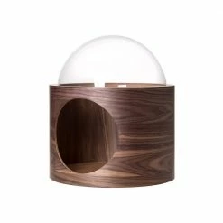 MYZOO Small Spaceship Gamma Wall Mounted Walnut Cat Bed Open on the Left by AndMakers