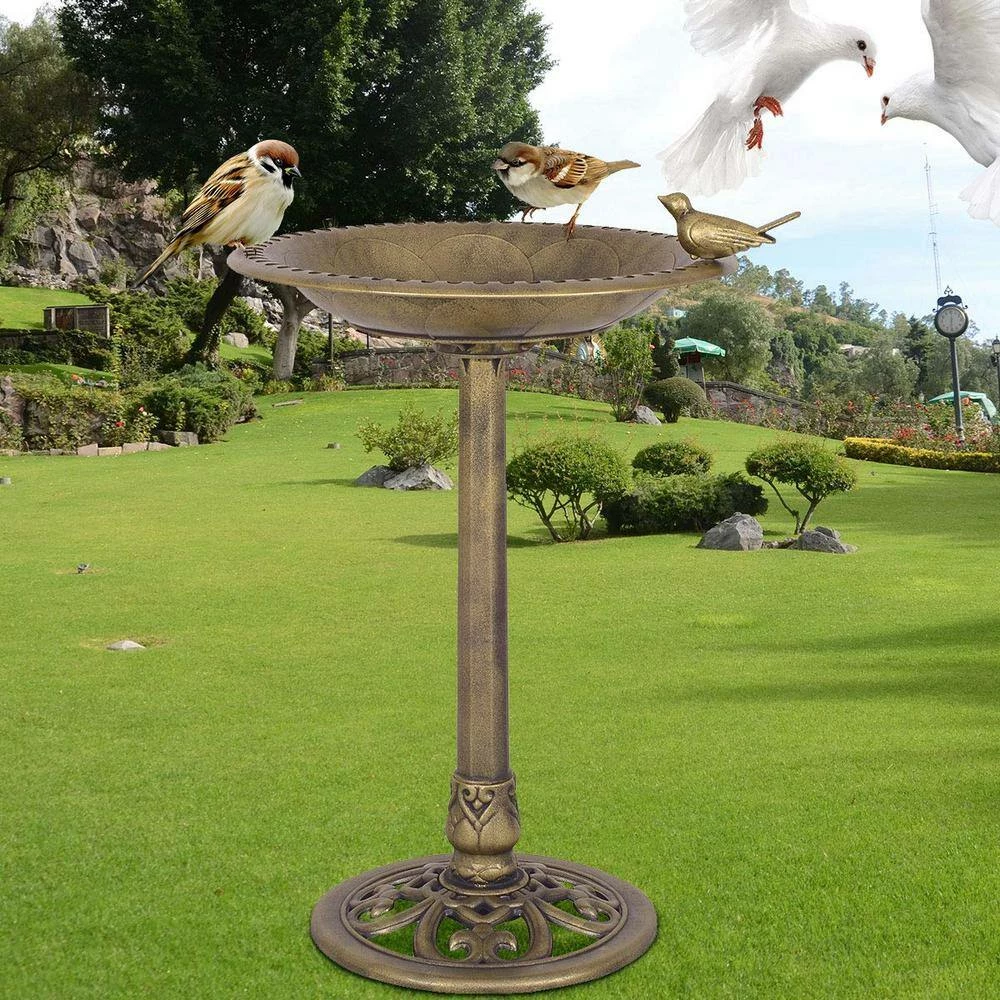 22 in. x 28 in. Antique Gold Freestanding Pedestal Bird Bath Feeder by ANGELES HOME 6 22 in. x 28 in. Antique Gold Freestanding Pedestal Bird Bath Feeder by ANGELES HOME - Image 6