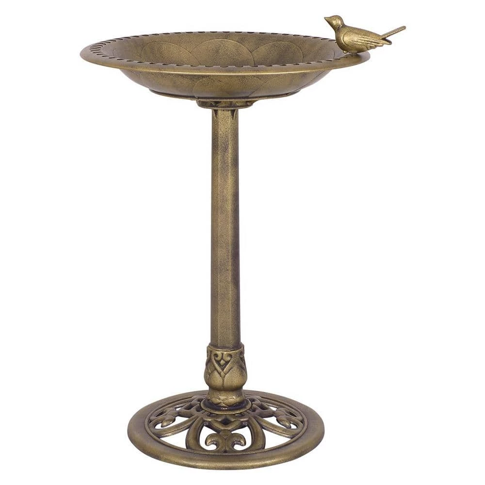 22 in. x 28 in. Antique Gold Freestanding Pedestal Bird Bath Feeder by ANGELES HOME 1 22 in. x 28 in. Antique Gold Freestanding Pedestal Bird Bath Feeder by ANGELES HOME