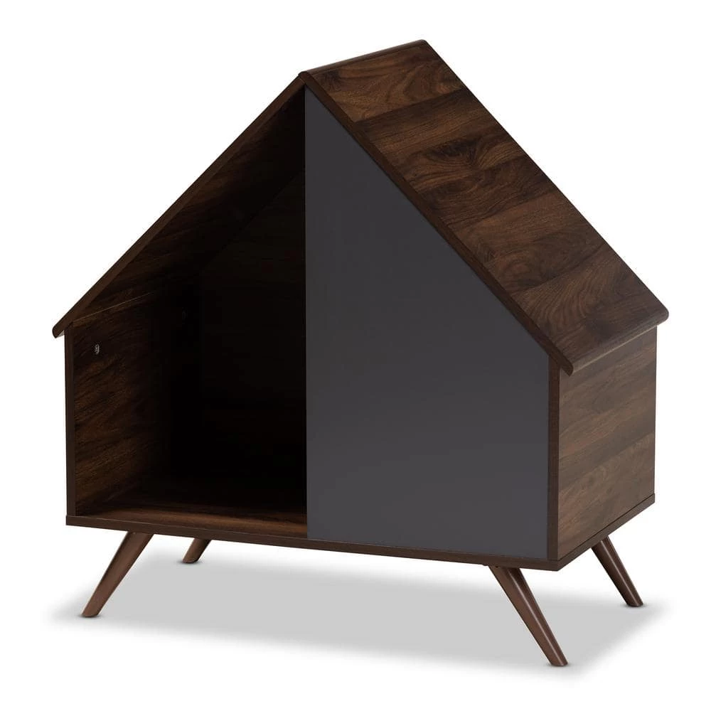 Mia Walnut and Grey Wood Cat Litter Box Cover House by Baxton Studio 3 Mia Walnut and Grey Wood Cat Litter Box Cover House by Baxton Studio - Image 3