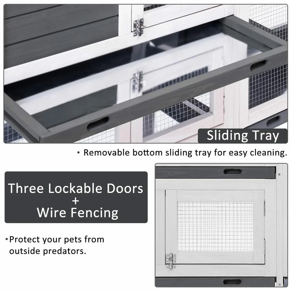 5.1 ft. x 1.7 ft x 3.1 ft. Small Animal House Pet Rabbit Hutch Wooden Chicken Coop with Tray and Ramp - Medium Gray by Angel Sar 6 5.1 ft. x 1.7 ft x 3.1 ft. Small Animal House Pet Rabbit Hutch Wooden Chicken Coop with Tray and Ramp - Medium Gray by Angel Sar - Image 6