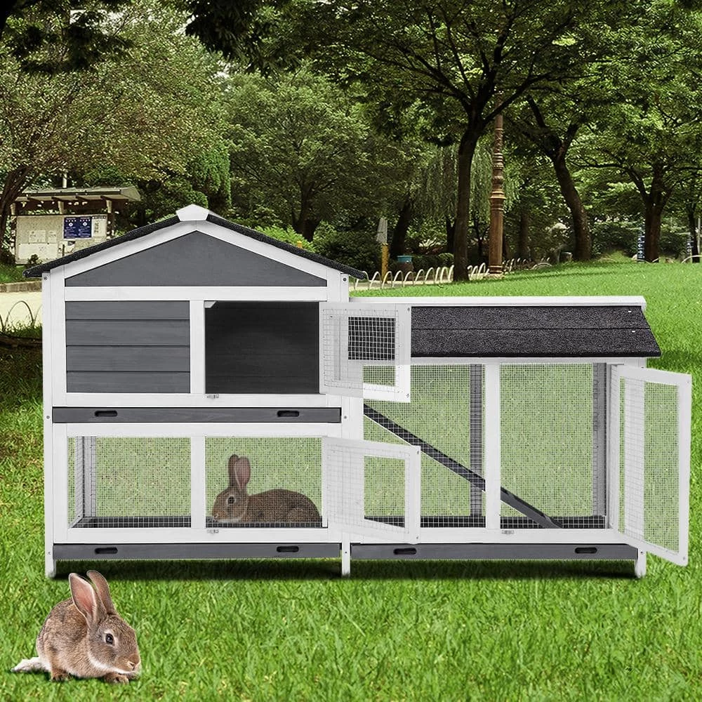 5.1 ft. x 1.7 ft x 3.1 ft. Small Animal House Pet Rabbit Hutch Wooden Chicken Coop with Tray and Ramp - Medium Gray by Angel Sar 10 5.1 ft. x 1.7 ft x 3.1 ft. Small Animal House Pet Rabbit Hutch Wooden Chicken Coop with Tray and Ramp - Medium Gray by Angel Sar - Image 10