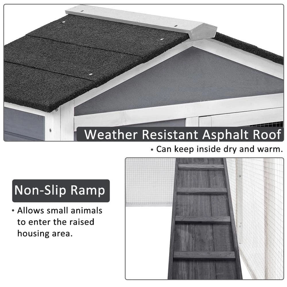 5.1 ft. x 1.7 ft x 3.1 ft. Small Animal House Pet Rabbit Hutch Wooden Chicken Coop with Tray and Ramp - Medium Gray by Angel Sar 7 5.1 ft. x 1.7 ft x 3.1 ft. Small Animal House Pet Rabbit Hutch Wooden Chicken Coop with Tray and Ramp - Medium Gray by Angel Sar - Image 7