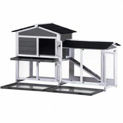5.1 ft. x 1.7 ft x 3.1 ft. Small Animal House Pet Rabbit Hutch Wooden Chicken Coop with Tray and Ramp - Medium Gray by Angel Sar