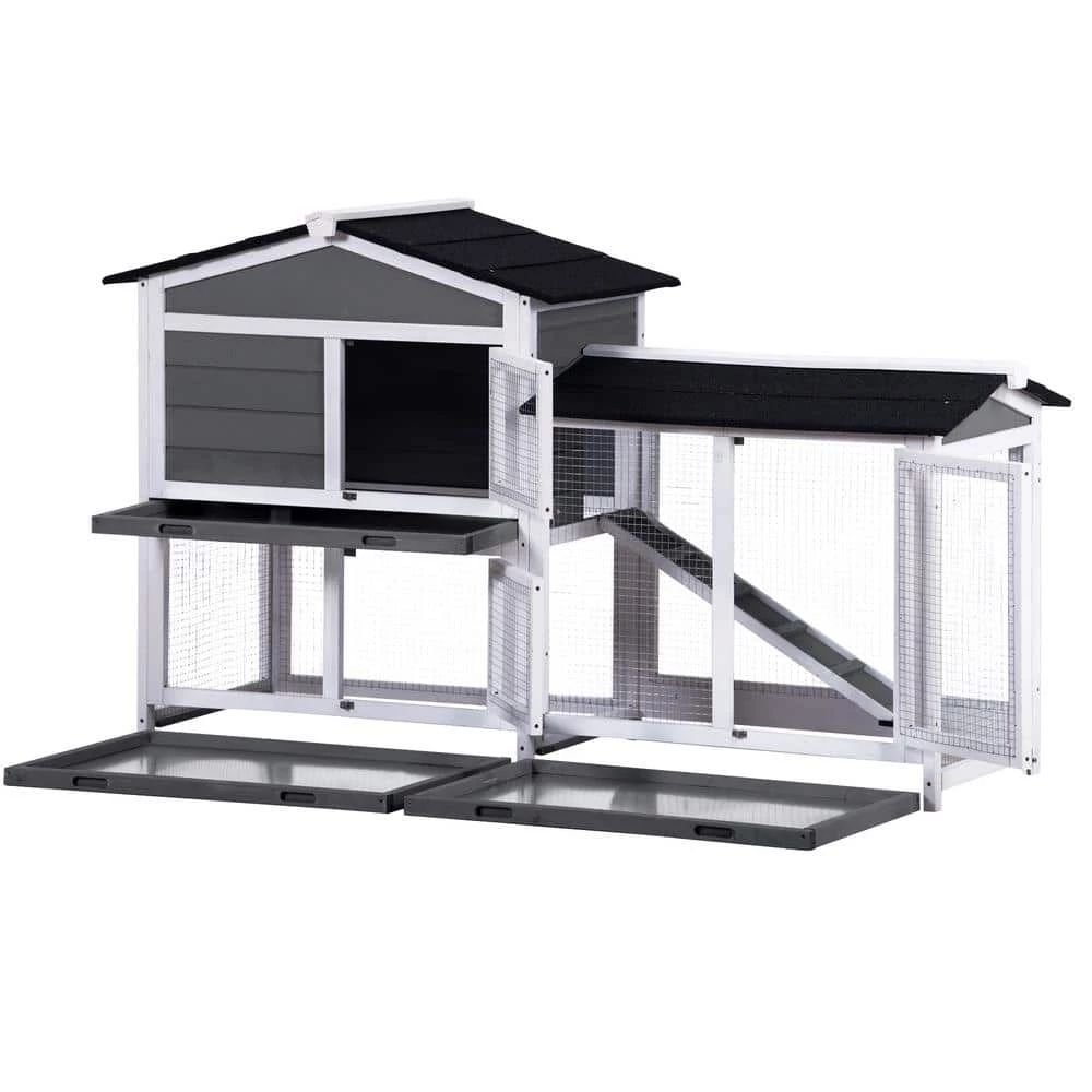 5.1 ft. x 1.7 ft x 3.1 ft. Small Animal House Pet Rabbit Hutch Wooden Chicken Coop with Tray and Ramp - Medium Gray by Angel Sar 1 5.1 ft. x 1.7 ft x 3.1 ft. Small Animal House Pet Rabbit Hutch Wooden Chicken Coop with Tray and Ramp - Medium Gray by Angel Sar