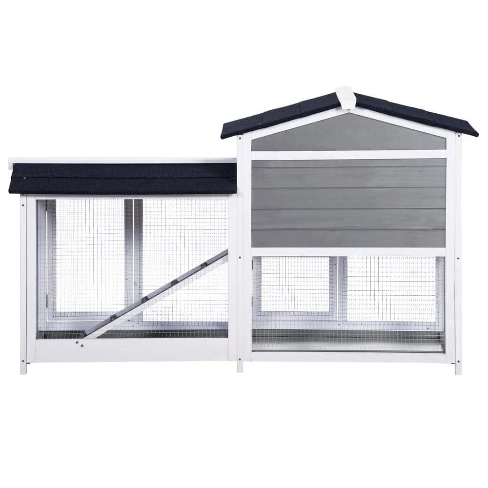 5.1 ft. x 1.7 ft x 3.1 ft. Small Animal House Pet Rabbit Hutch Wooden Chicken Coop with Tray and Ramp - Medium Gray by Angel Sar 3 5.1 ft. x 1.7 ft x 3.1 ft. Small Animal House Pet Rabbit Hutch Wooden Chicken Coop with Tray and Ramp - Medium Gray by Angel Sar - Image 3