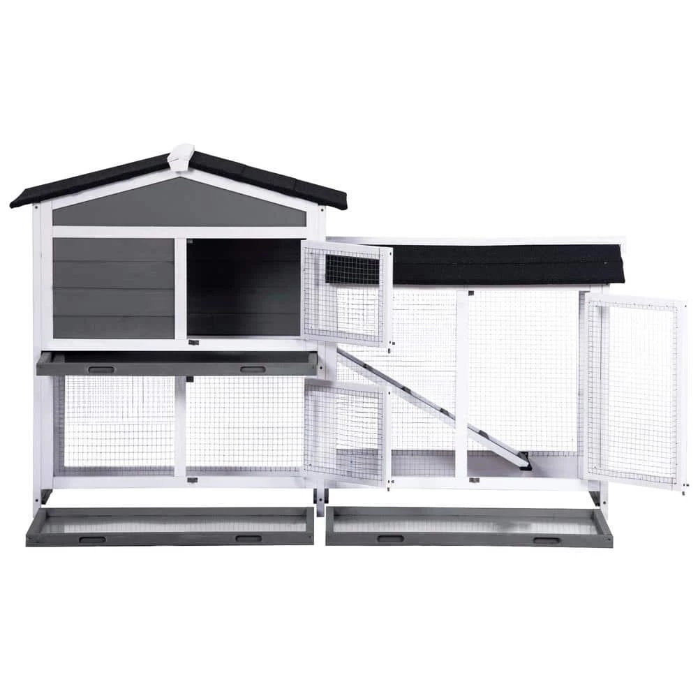 5.1 ft. x 1.7 ft x 3.1 ft. Small Animal House Pet Rabbit Hutch Wooden Chicken Coop with Tray and Ramp - Medium Gray by Angel Sar 9 5.1 ft. x 1.7 ft x 3.1 ft. Small Animal House Pet Rabbit Hutch Wooden Chicken Coop with Tray and Ramp - Medium Gray by Angel Sar - Image 9