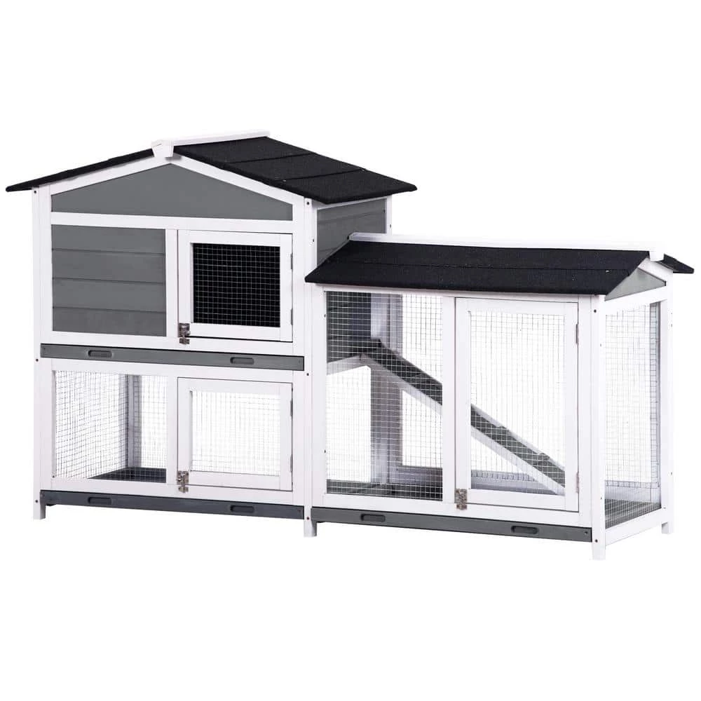 5.1 ft. x 1.7 ft x 3.1 ft. Small Animal House Pet Rabbit Hutch Wooden Chicken Coop with Tray and Ramp - Medium Gray by Angel Sar 4 5.1 ft. x 1.7 ft x 3.1 ft. Small Animal House Pet Rabbit Hutch Wooden Chicken Coop with Tray and Ramp - Medium Gray by Angel Sar - Image 4