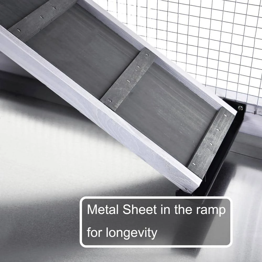 5.1 ft. x 1.7 ft x 3.1 ft. Small Animal House Pet Rabbit Hutch Wooden Chicken Coop with Tray and Ramp - Medium Gray by Angel Sar 8 5.1 ft. x 1.7 ft x 3.1 ft. Small Animal House Pet Rabbit Hutch Wooden Chicken Coop with Tray and Ramp - Medium Gray by Angel Sar - Image 8