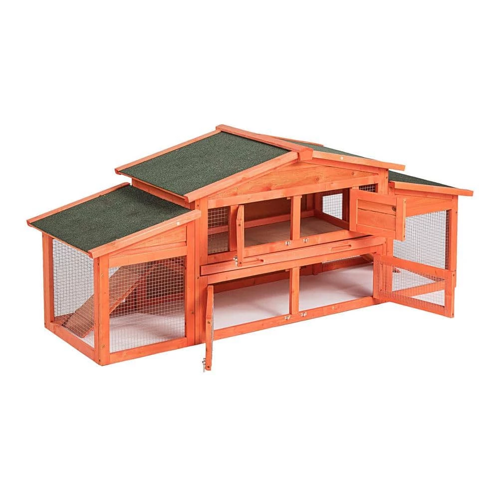 5.9 ft. x 1.7 ft. x 2.4 ft. Wood Rabbit Hutch Outdoor Small Animals House Chicken Coop with 2 Run Play Area - Large by Angel Sar 6 5.9 ft. x 1.7 ft. x 2.4 ft. Wood Rabbit Hutch Outdoor Small Animals House Chicken Coop with 2 Run Play Area - Large by Angel Sar - Image 6