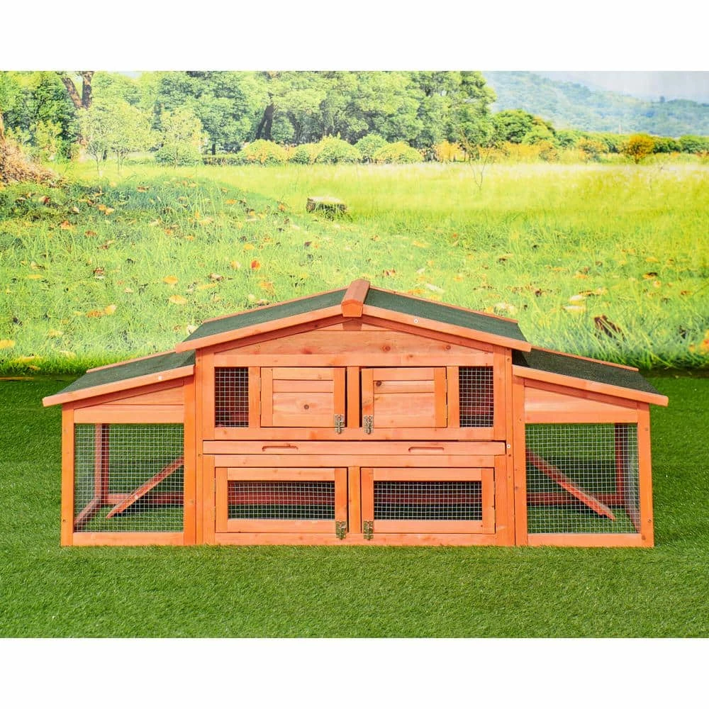 5.9 ft. x 1.7 ft. x 2.4 ft. Wood Rabbit Hutch Outdoor Small Animals House Chicken Coop with 2 Run Play Area - Large by Angel Sar 10 5.9 ft. x 1.7 ft. x 2.4 ft. Wood Rabbit Hutch Outdoor Small Animals House Chicken Coop with 2 Run Play Area - Large by Angel Sar - Image 10