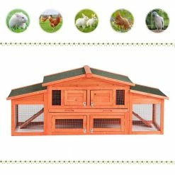 5.9 ft. x 1.7 ft. x 2.4 ft. Wood Rabbit Hutch Outdoor Small Animals House Chicken Coop with 2 Run Play Area - Large by Angel Sar 14 5.9 ft. x 1.7 ft. x 2.4 ft. Wood Rabbit Hutch Outdoor Small Animals House Chicken Coop with 2 Run Play Area - Large by Angel Sar -Cheap Bird & Wildlife Supplies Store beds cages ad000046 4f 1000
