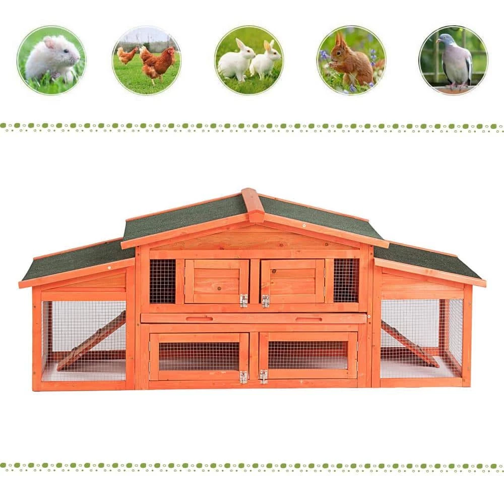 5.9 ft. x 1.7 ft. x 2.4 ft. Wood Rabbit Hutch Outdoor Small Animals House Chicken Coop with 2 Run Play Area - Large by Angel Sar 5 5.9 ft. x 1.7 ft. x 2.4 ft. Wood Rabbit Hutch Outdoor Small Animals House Chicken Coop with 2 Run Play Area - Large by Angel Sar - Image 5