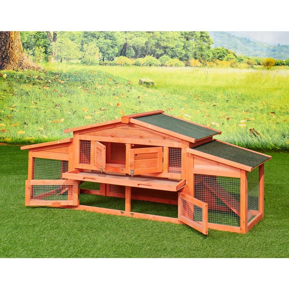 5.9 ft. x 1.7 ft. x 2.4 ft. Wood Rabbit Hutch Outdoor Small Animals House Chicken Coop with 2 Run Play Area - Large by Angel Sar 4 5.9 ft. x 1.7 ft. x 2.4 ft. Wood Rabbit Hutch Outdoor Small Animals House Chicken Coop with 2 Run Play Area - Large by Angel Sar - Image 4