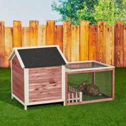 4.9 ft. x 2.2 ft. x 2.8 ft. Wood Small Animal House Rabbit Hutch Chicken Coop with Porch Fence - Medium Auburn by Angel Sar -Cheap Bird & Wildlife Supplies Store beds cages ad000047 44 1000