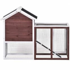 4.9 ft. x 2.2 ft. x 2.8 ft. Wood Small Animal House Rabbit Hutch Chicken Coop with Porch Fence - Medium Auburn by Angel Sar -Cheap Bird & Wildlife Supplies Store beds cages ad000047 66 1000