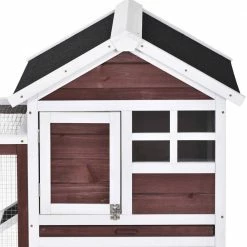 4.9 ft. x 2.2 ft. x 2.8 ft. Wood Small Animal House Rabbit Hutch Chicken Coop with Porch Fence - Medium Auburn by Angel Sar -Cheap Bird & Wildlife Supplies Store beds cages ad000047 76 1000