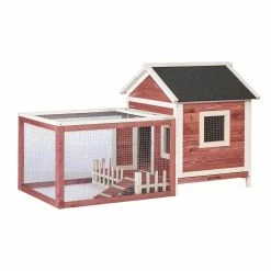 4.9 ft. x 2.2 ft. x 2.8 ft. Wood Small Animal House Rabbit Hutch Chicken Coop with Porch Fence - Medium Auburn by Angel Sar -Cheap Bird & Wildlife Supplies Store beds cages ad000047 c3 1000