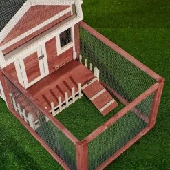 4.9 ft. x 2.2 ft. x 2.8 ft. Wood Small Animal House Rabbit Hutch Chicken Coop with Porch Fence - Medium Auburn by Angel Sar -Cheap Bird & Wildlife Supplies Store beds cages ad000047 fa 1000