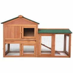 2 Layers Wooden Outdoor Bunny Rabbit Hutch With Ventilation Door Removable Tray and Ramp-Large by ANGELES HOME