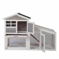 Outdoor Wooden Chicken Coop Backyard Garden Animals Pet Cage with Run, Ventilation Door, and Removable Tray, Gray by Tatayosi -Cheap Bird & Wildlife Supplies Store beds cages djyc h w22533886 1f 1000