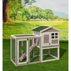 Outdoor Wooden Chicken Coop Backyard Garden Animals Pet Cage with Run, Ventilation Door, and Removable Tray, Gray by Tatayosi -Cheap Bird & Wildlife Supplies Store beds cages djyc h w22533886 44 1000