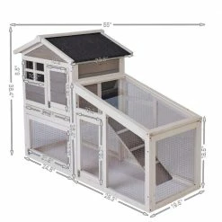Outdoor Wooden Chicken Coop Backyard Garden Animals Pet Cage with Run, Ventilation Door, and Removable Tray, Gray by Tatayosi -Cheap Bird & Wildlife Supplies Store beds cages djyc h w22533886 4f 1000