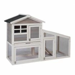 Outdoor Wooden Chicken Coop Backyard Garden Animals Pet Cage with Run, Ventilation Door, and Removable Tray, Gray by Tatayosi