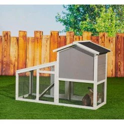 Outdoor Wooden Chicken Coop Backyard Garden Animals Pet Cage with Run, Ventilation Door, and Removable Tray, Gray by Tatayosi -Cheap Bird & Wildlife Supplies Store beds cages djyc h w22533886 66 1000