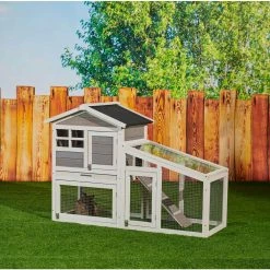Outdoor Wooden Chicken Coop Backyard Garden Animals Pet Cage with Run, Ventilation Door, and Removable Tray, Gray by Tatayosi -Cheap Bird & Wildlife Supplies Store beds cages djyc h w22533886 c3 1000
