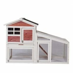 Outdoor Wooden Chicken Coop Backyard Garden Animals Pet Cage with Run, Ventilation Door, and Removable Tray, Red by Tatayosi