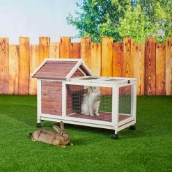 Outdoor Wooden Rabbit Hutch with Wheels, Red by Tatayosi -Cheap Bird & Wildlife Supplies Store beds cages djyc h w22533890 1f 1000