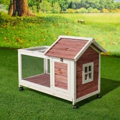 Outdoor Wooden Rabbit Hutch with Wheels, Red by Tatayosi -Cheap Bird & Wildlife Supplies Store beds cages djyc h w22533890 66 1000