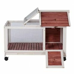 Outdoor Wooden Rabbit Hutch with Wheels, Red by Tatayosi -Cheap Bird & Wildlife Supplies Store beds cages djyc h w22533890 c3 1000
