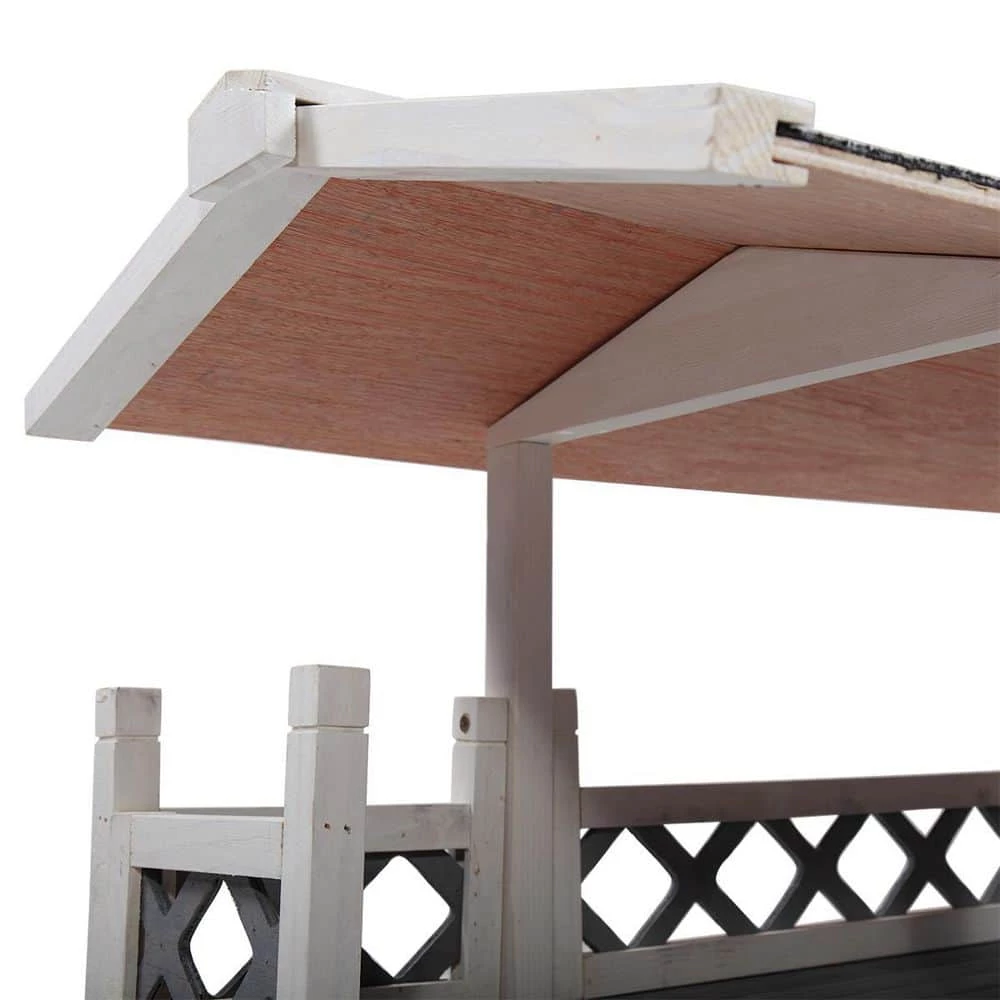 2-Tier Wood Rabbit Hutch Outdoor Pet House with Roof and Ladder, Pet Shelter for Indoor and Outdoor, Gray and White by Unbranded 4 2-Tier Wood Rabbit Hutch Outdoor Pet House with Roof and Ladder, Pet Shelter for Indoor and Outdoor, Gray and White by Unbranded - Image 4