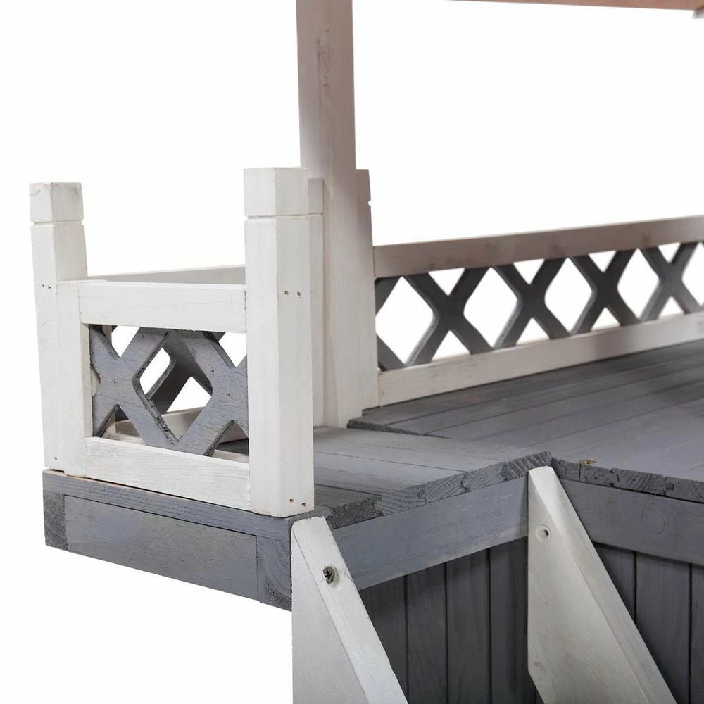 2-Tier Wood Rabbit Hutch Outdoor Pet House with Roof and Ladder, Pet Shelter for Indoor and Outdoor, Gray and White by Unbranded 3 2-Tier Wood Rabbit Hutch Outdoor Pet House with Roof and Ladder, Pet Shelter for Indoor and Outdoor, Gray and White by Unbranded - Image 3